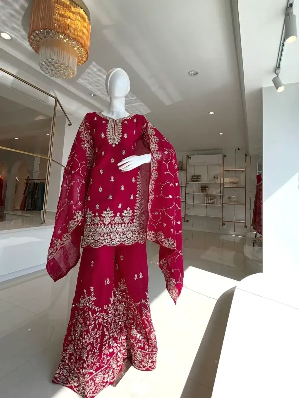 Premium_Rani_Pink_Jimmy_Cho_Sequence_With_Jari_And_Dori_Embroidery_With_Rivet_Moti_Work_Plazzoo_Set_For_Women