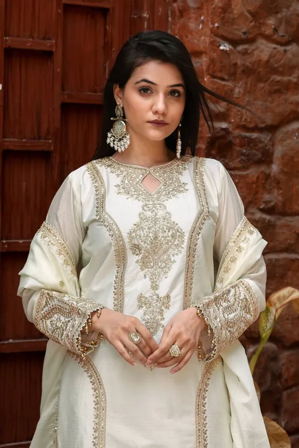White_Party_Wear_Look_Chinon_Silk_Heavy__Embroidery_Sequence_Work_With_Corading_Dori_Work_With_Fancy_Sleeves_For_Women