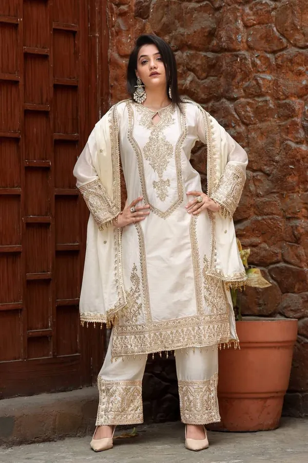 White_Party_Wear_Look_Chinon_Silk_Heavy__Embroidery_Sequence_Work_With_Corading_Dori_Work_With_Fancy_Sleeves_For_Women
