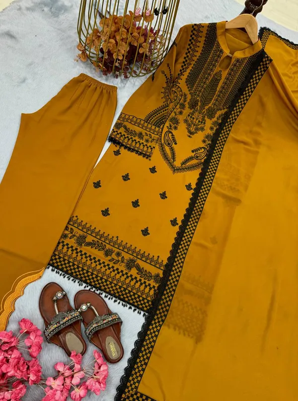 Coffee_Faux_Georgette_Kurta_Set_For_Women