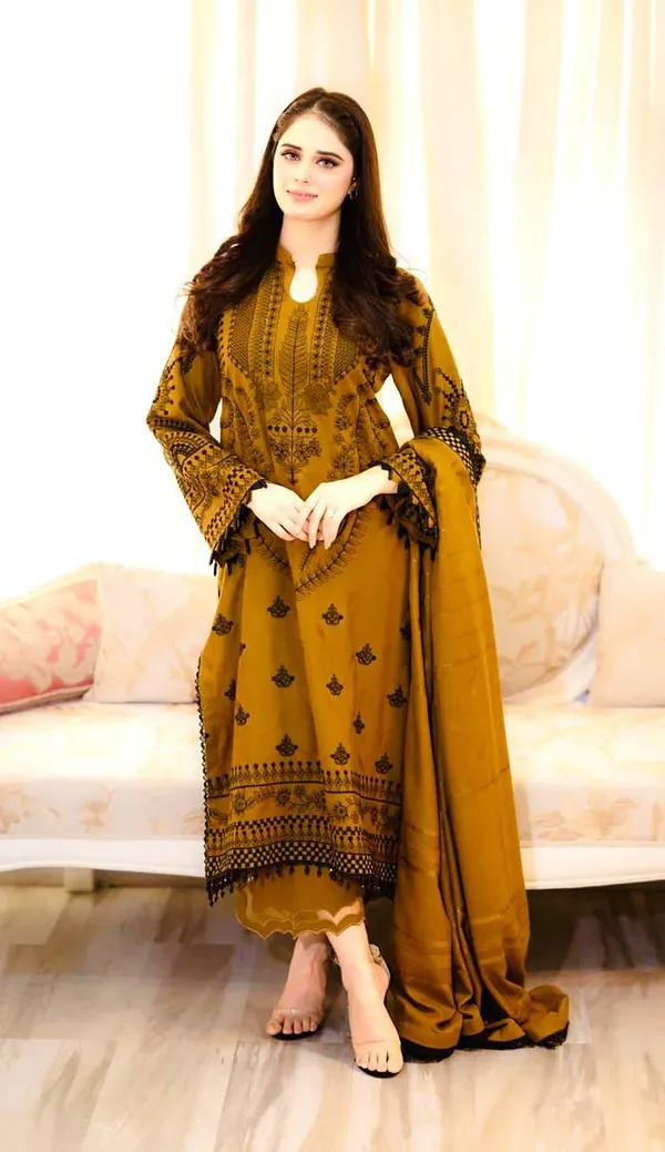 Coffee_Faux_Georgette_Kurta_Set_For_Women