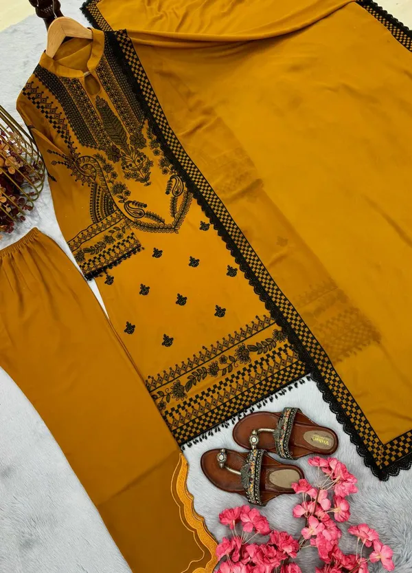 Coffee_Faux_Georgette_Kurta_Set_For_Women
