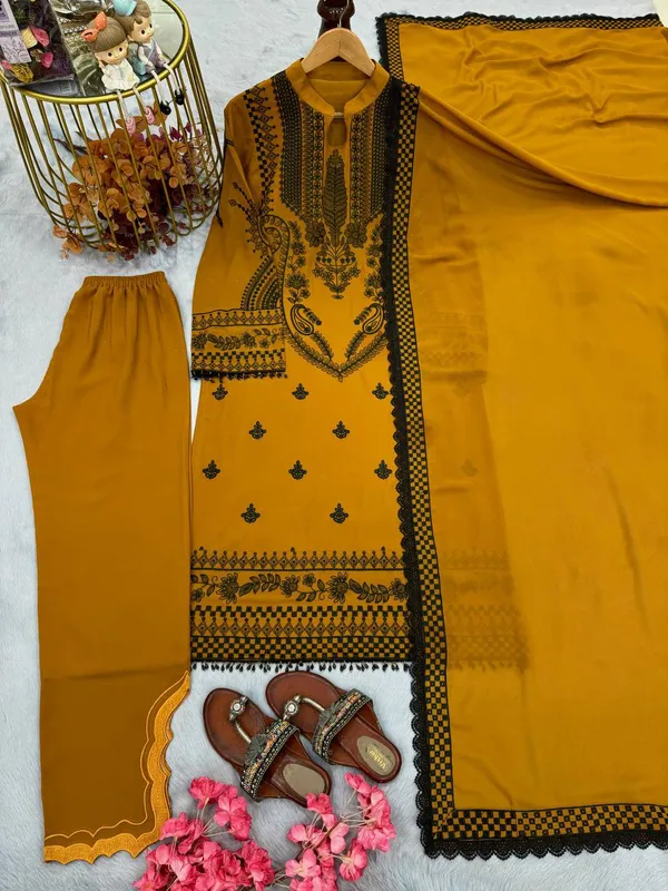 Coffee_Faux_Georgette_Kurta_Set_For_Women