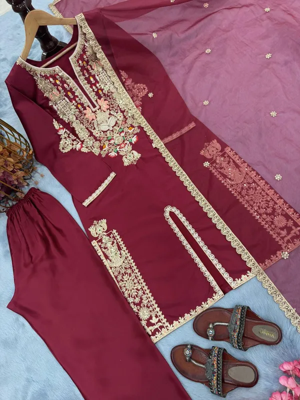 Red_Satin_Silk_Kurta_Set_For_Women