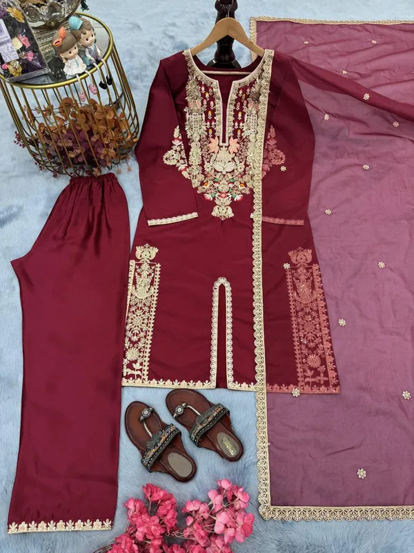 Red_Satin_Silk_Kurta_Set_For_Women