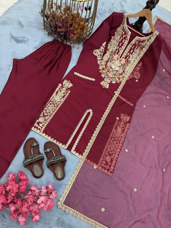 Red_Satin_Silk_Kurta_Set_For_Women