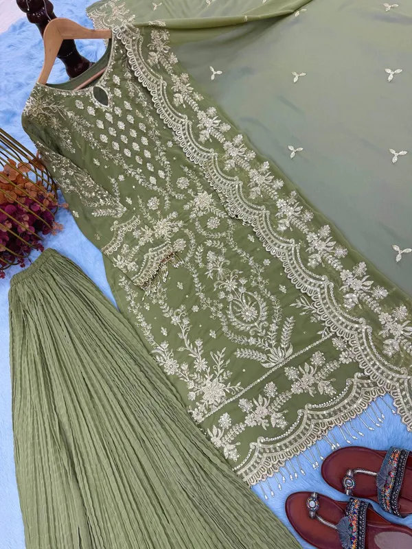 Green_Faux_Georgette_Kurta_Set_For_Women