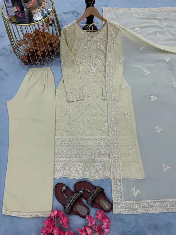 Beige_Faux_Georgette_Kurta_Set_For_Women