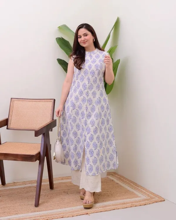 White_&_Blue_Cotton_Silk_Printed_Kurti_Palazzo_Set_For_Women