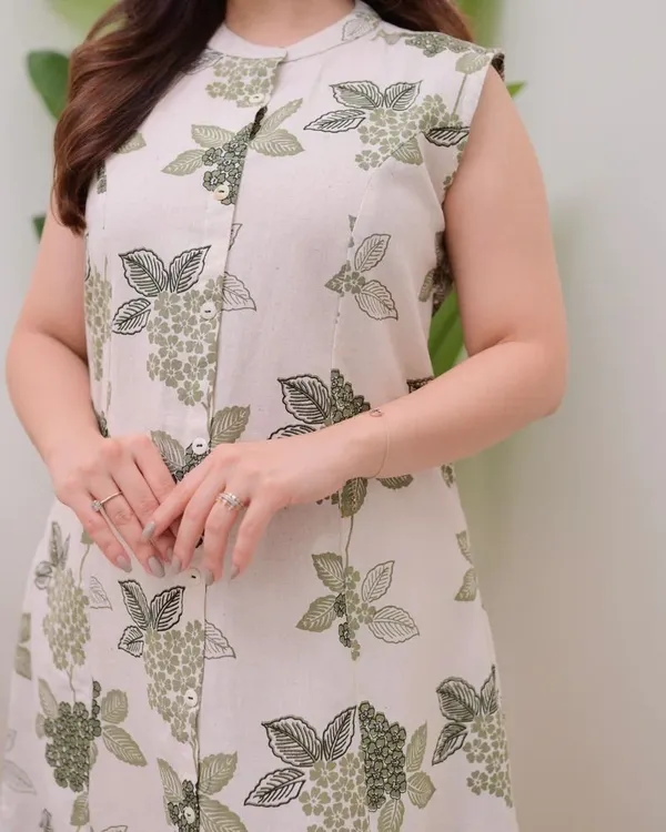 White_&_Green_Cotton_Silk_Printed_Kurti_Palazzo_Set_For_Women