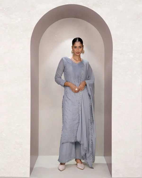Grey_Georgette_Chikankari_Embroidery_Kurta_Palazzo_Set_For_Women