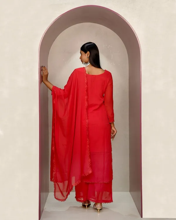 Red_Georgette_Chikankari_Embroidery_Kurta_Palazzo_Set_For_Women