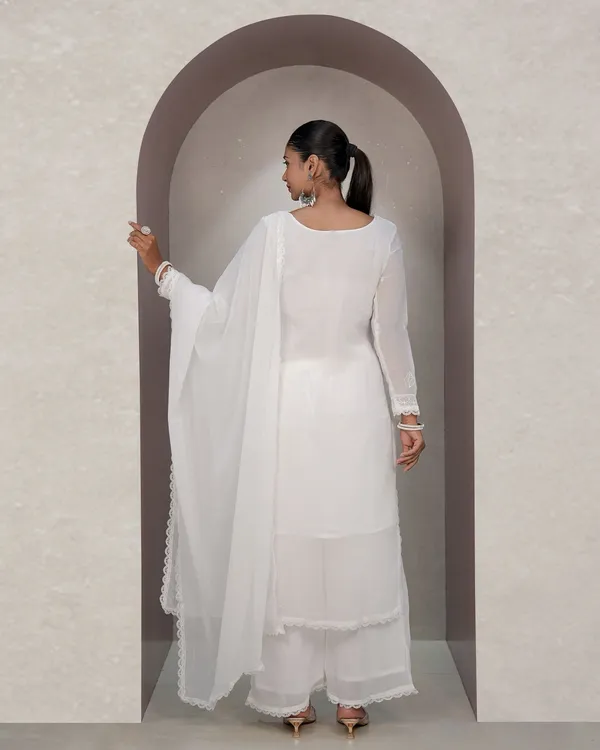 White_Georgette_Chikankari_Embroidery_Kurta_Palazzo_Set_For_Women