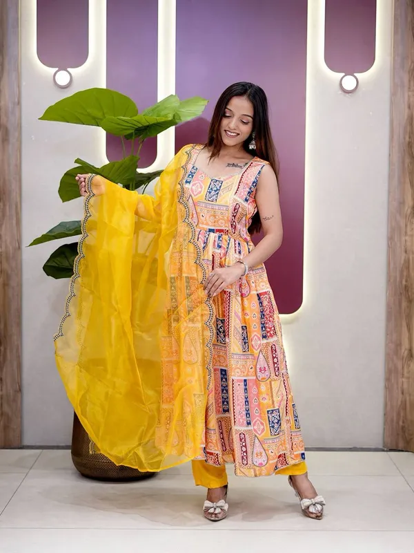 Womens_Printed_Sleeveless_Anarkali_Kurta_Set_with_Dupatta_(Yellow_Multi-Color)