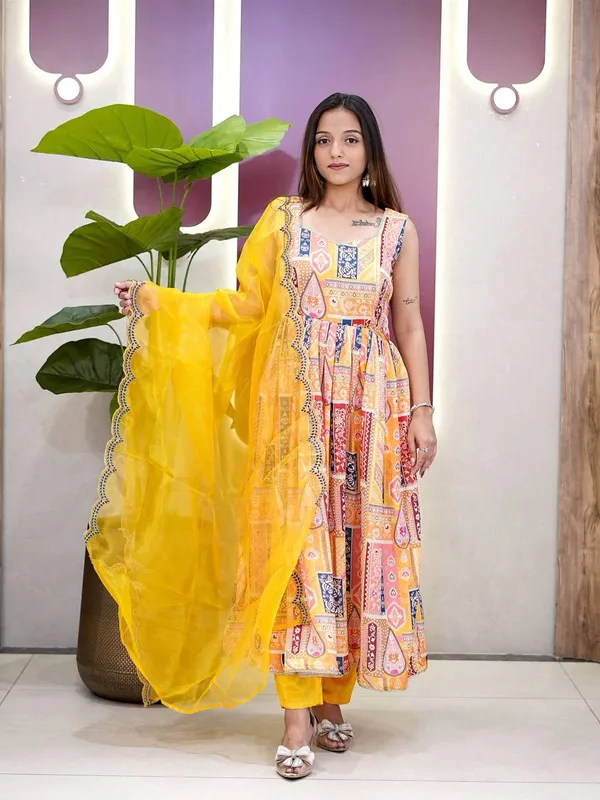 Womens_Printed_Sleeveless_Anarkali_Kurta_Set_with_Dupatta_(Yellow_Multi-Color)