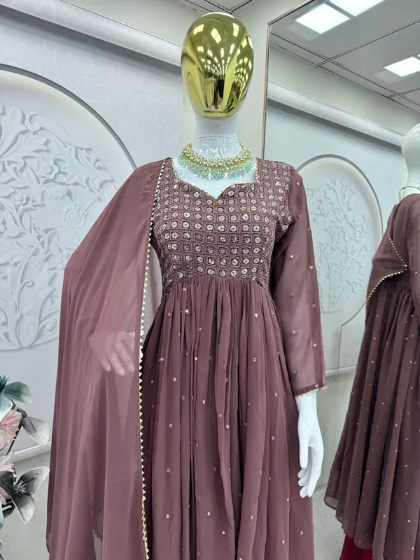 Partywear_Mirror_Embellished_Anarkali_Suit_Set_(3-Piece)_For_Women