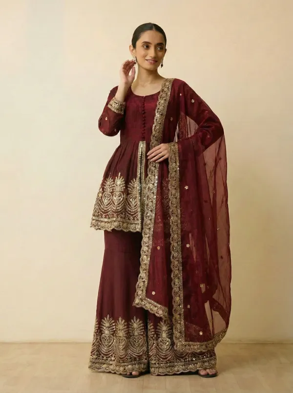 Maroon_Embroidered_Peplum_Palazzo_Suit_Set_with_Dupatta_|_Wedding_&_Party_Wear