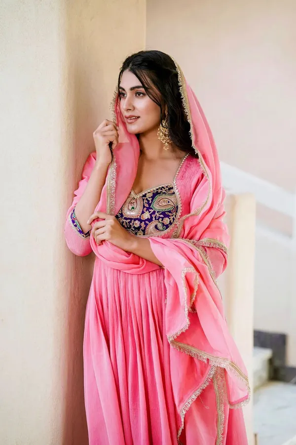 Pink_Silk_Blend_Square_Neck_Gown_For_Women