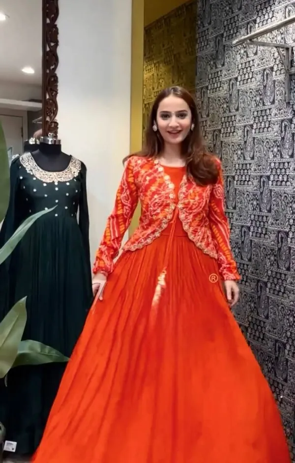 Orange_Georgette_Round_Neck_Gown_For_Women