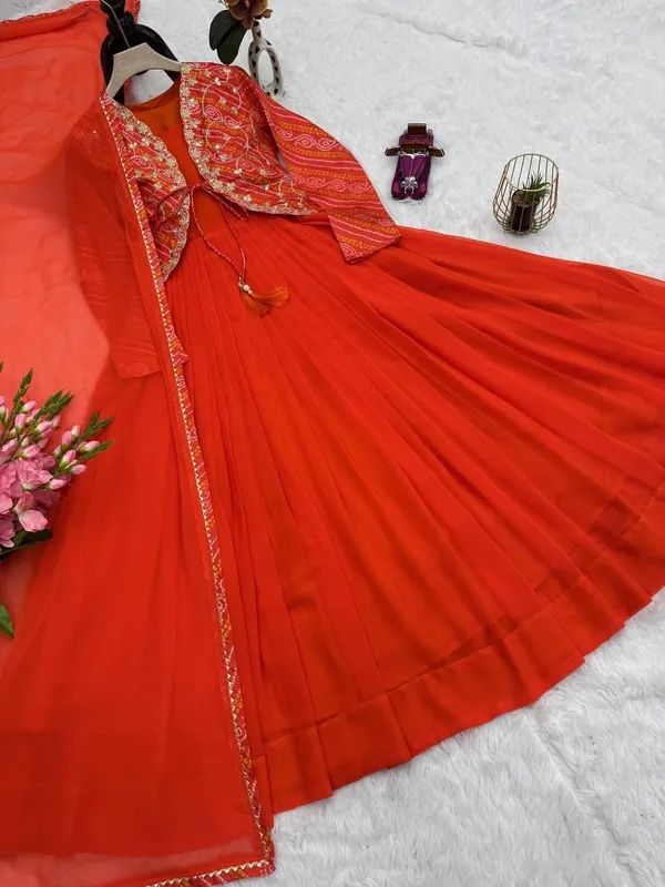 Orange_Georgette_Round_Neck_Gown_For_Women