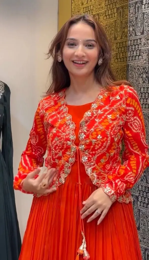 Orange_Georgette_Round_Neck_Gown_For_Women