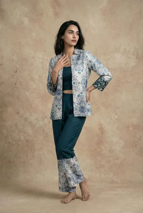 Teal_Printed_Jacket_Co-Ord_Set_|_Indo-Western_Casual_&_Office_Wear
