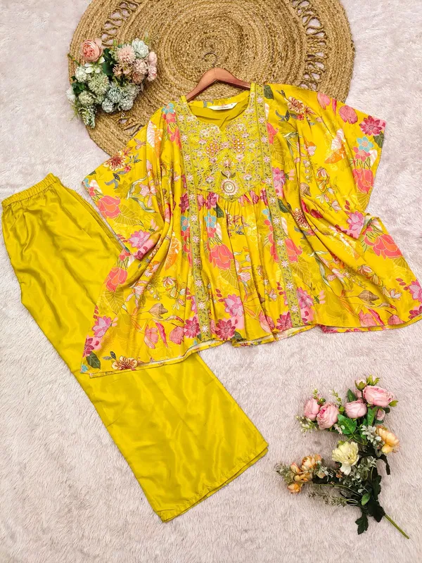 Yellow_Floral_Co-Ord_Set_with_Palazzo_|_Summer_Casual_&_Vacation_Wear