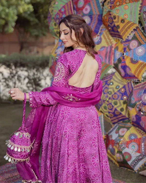 Magenta_Bandhej_Print_Anarkali_Kurta,_Bottom_&_Dupatta_Set_For_Women