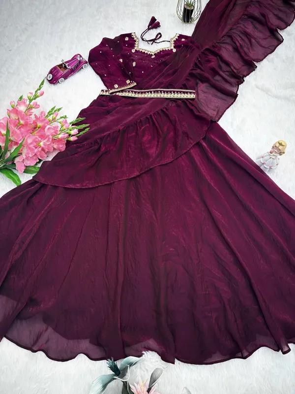 Plum_Purple_Partywear_Embellished_Draped_Saree_For_Women