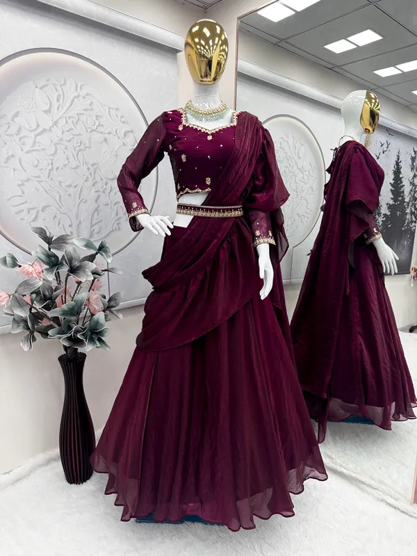 Plum_Purple_Partywear_Embellished_Draped_Saree_For_Women