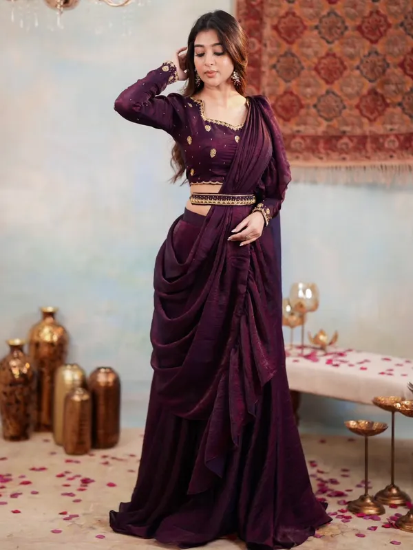 Plum_Purple_Partywear_Embellished_Draped_Saree_For_Women