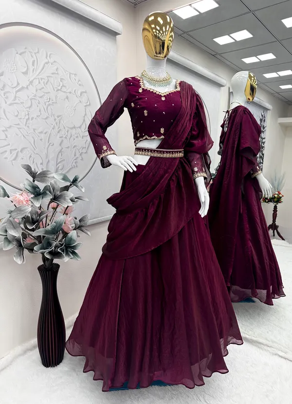 Plum_Purple_Partywear_Embellished_Draped_Saree_For_Women