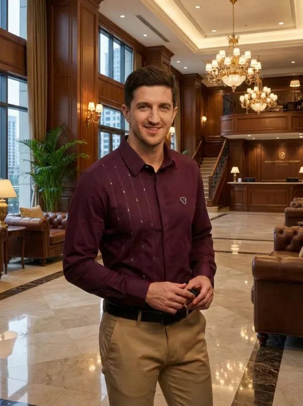 Maroon__Cotton_Self_Design_Shirt_For_Men