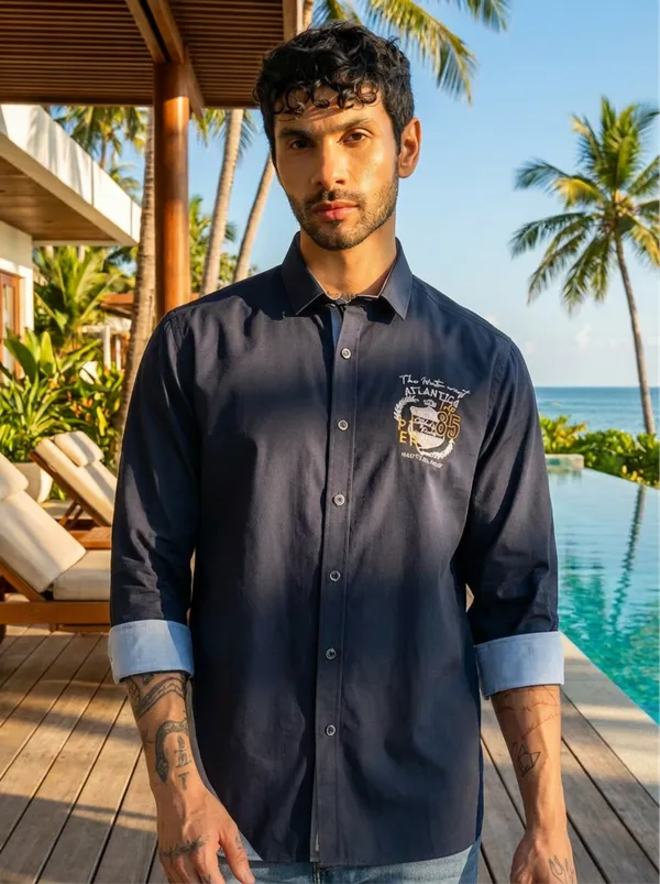 Blue_Cotton_Embroidered_Shirt_For_Men