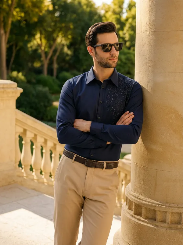 Blue_Cotton_Blend_Full_Sleeve_Shirt_For_Men