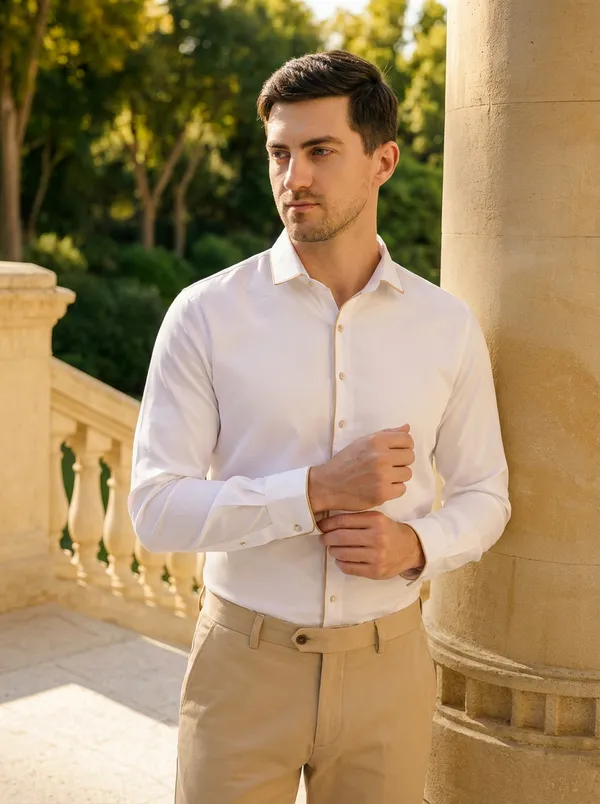 White__Cotton_Blend_Solid_Shirt_For_Men