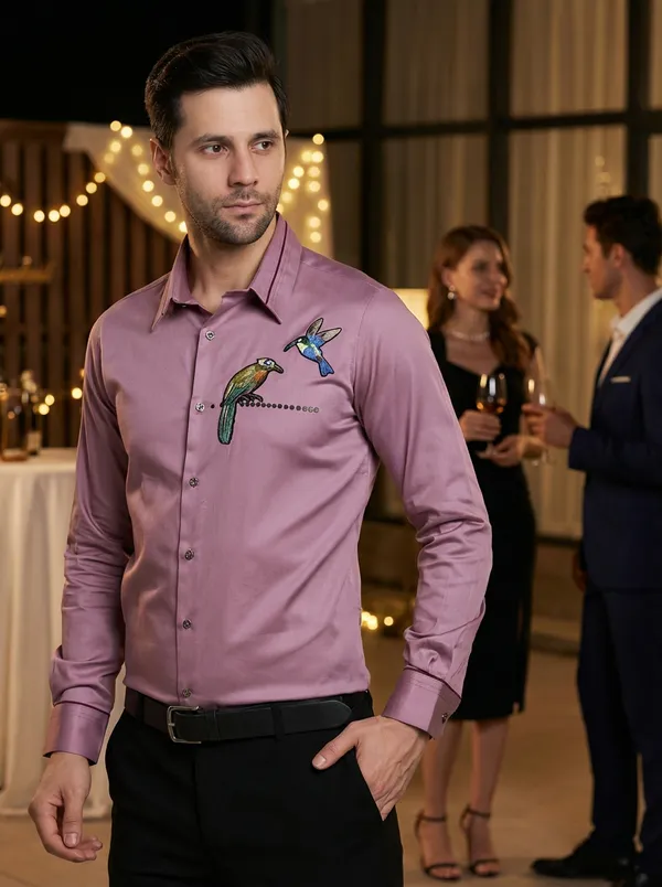 Purple_Cotton_Blend_Patch_Work_Shirt_For_Men