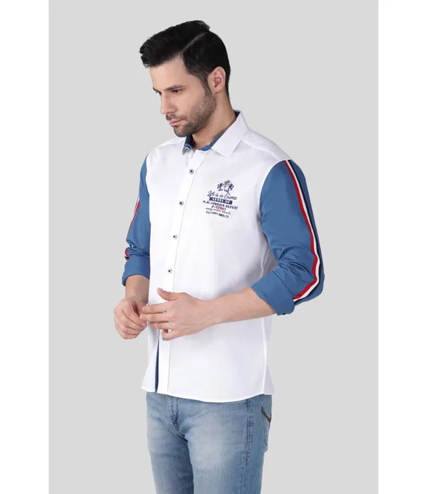Mens_White_&_Blue_Regular_Fit_Shirt_with_Contrast_Stripe_Sleeves_|_Premium_Cotton_Blend_Shirt