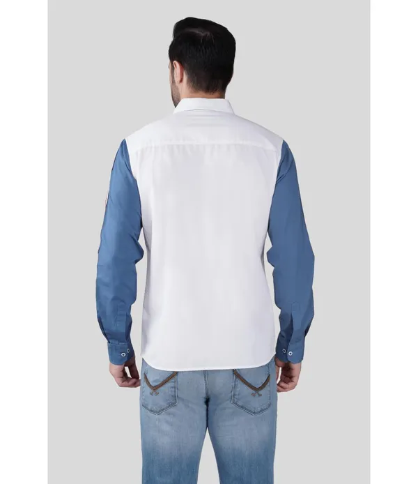 Mens_White_&_Blue_Regular_Fit_Shirt_with_Contrast_Stripe_Sleeves_|_Premium_Cotton_Blend_Shirt