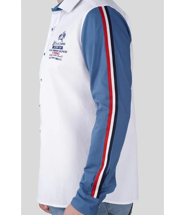 Mens_White_&_Blue_Regular_Fit_Shirt_with_Contrast_Stripe_Sleeves_|_Premium_Cotton_Blend_Shirt