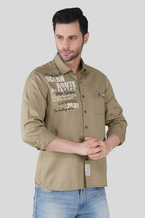 Pier_Seven_Men_Khaki_Solid_Graphic_Print_with_embroidery_Regular_Fit_Casual_Cotton_Shirt