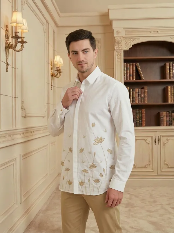 White__Cotton_Embroidered_Shirt_For_Men