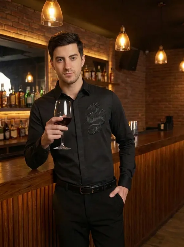 Black__Cotton_Patch_Work_Shirt_For_Men