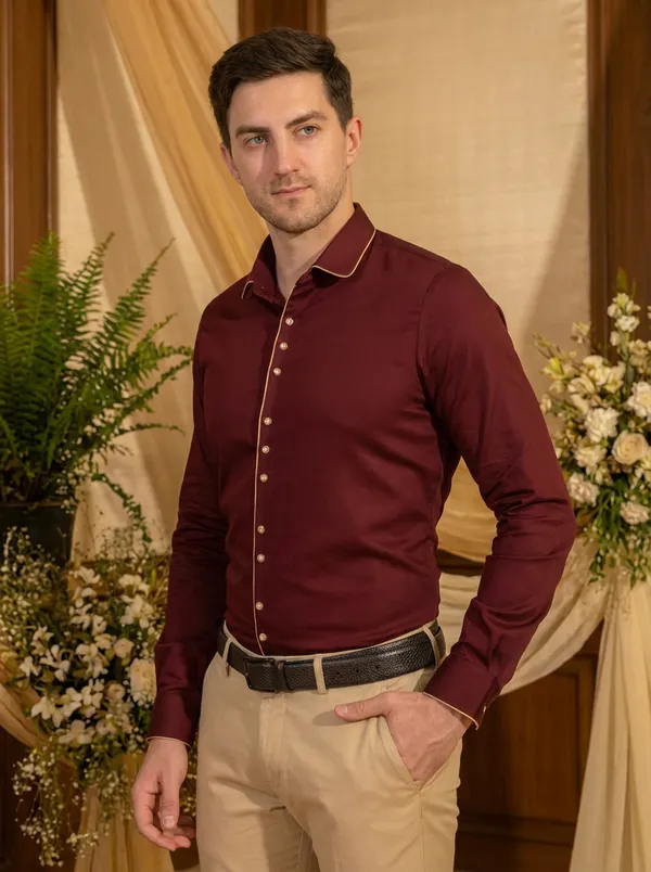 Maroon__Cotton_Blend_Solid_Shirt_For_Men