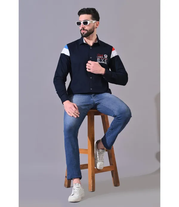Navy__Cotton_Embroidered_Shirt_For_Men