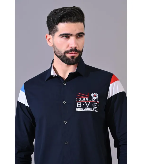Navy__Cotton_Embroidered_Shirt_For_Men