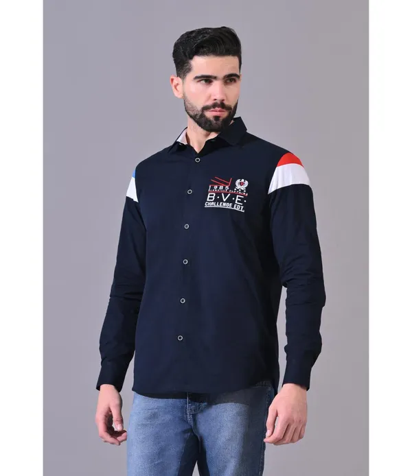 Navy__Cotton_Embroidered_Shirt_For_Men