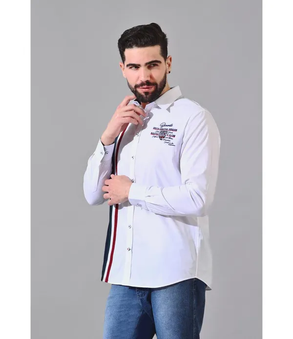 White__Cotton_Color_Block_Shirt_For_Men
