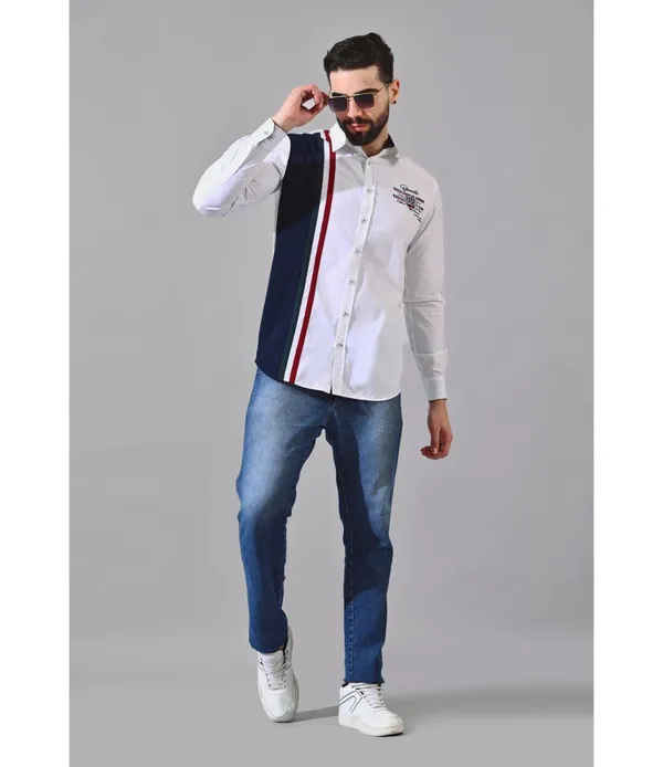 White__Cotton_Color_Block_Shirt_For_Men