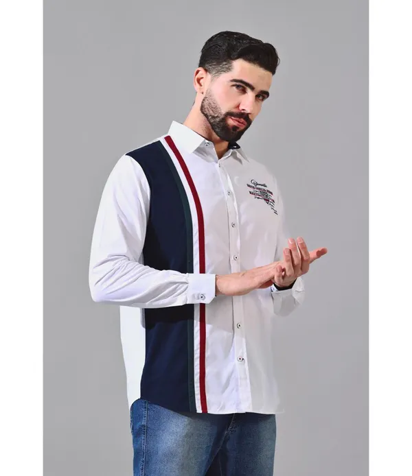White__Cotton_Color_Block_Shirt_For_Men